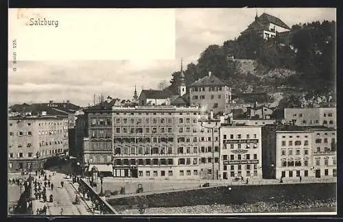 AK Salzburg, Teilansicht mit Brücke und Burg