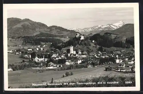 AK Neumarkt /Steiermark, Totalansicht mit Tauerngebirge