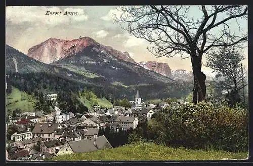 AK Aussee, Totalansicht mit Bergpanorama