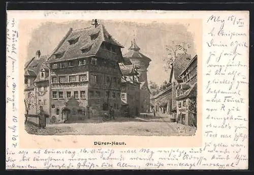 Künstler-AK Nürnberg, Strassenpartie mit Dürer-Haus