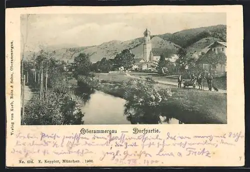 AK Oberammergau, Dorfpartie am Fluss