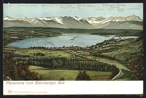 AK Starnberg, Starnberger See, Panorama des Wetterstein-Gebirges vom See aus