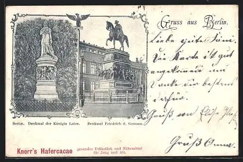 AK Berlin, Denkmäler der Königin Luise und Friedrich d. Grossen