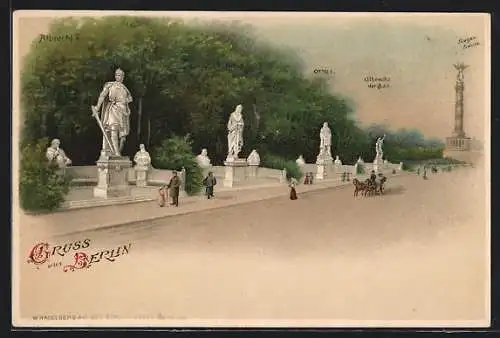 AK Berlin, Siegessäule, Denkmäler Albrecht II., Otto I. & II., Albrecht der Bär