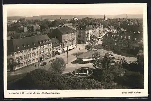 AK Karlsruhe, Karlstrasse am Stephan-Brunnen aus der Vogelschau