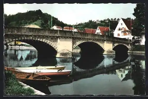 AK Sulz am Neckar, Uferpartie mit Brücke