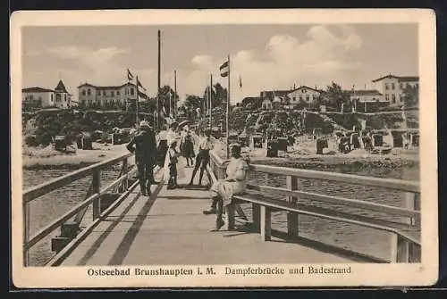 AK Brunshaupten i. M., Dampferbrücke und Badestrand