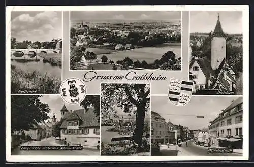AK Crailsheim, Totalansicht, Diebsturm, Wilhelmstrasse, Jagstbrücke