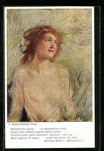 Künstler-AK Teodor Axentowicz: Melancholische Dame