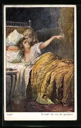 Künstler-AK Adolf (Jodolfi): Mann küsst seine Frau im Bett