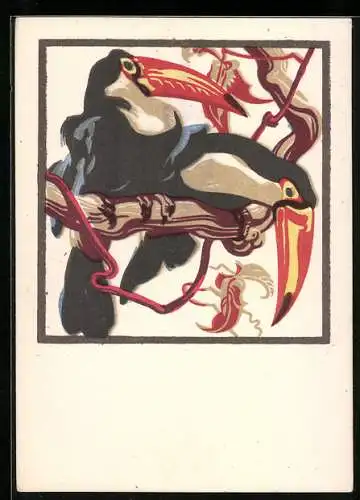 Künstler-AK Norbertine Bresslern-Roth: Tukane auf Ast