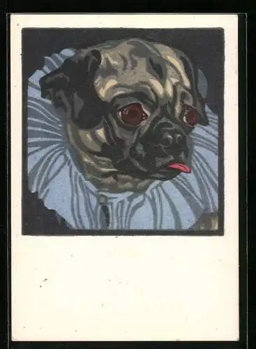 Künstler-AK sign. N. von Bresslern-Roth: Hund mit blauem Kragen