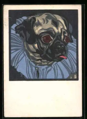 Künstler-AK sign. N. von Bresslern-Roth: Hund mit blauem Kragen