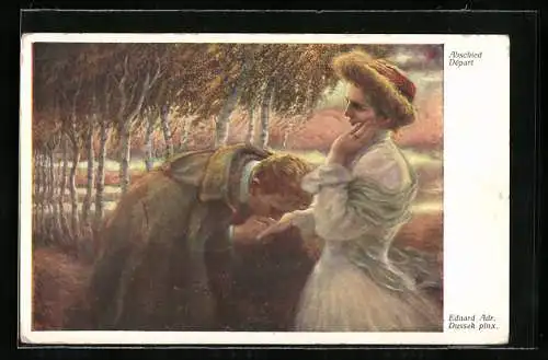 Künstler-AK Eduard Adrian Dussek: Mann verabschiedet sich von der Liebsten