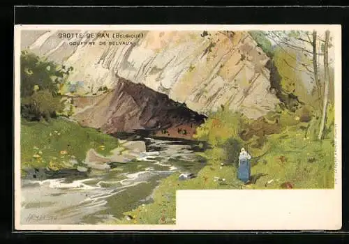 Künstler-AK Henri Cassiers: Grotte de Han, Gouffre de Belvaux