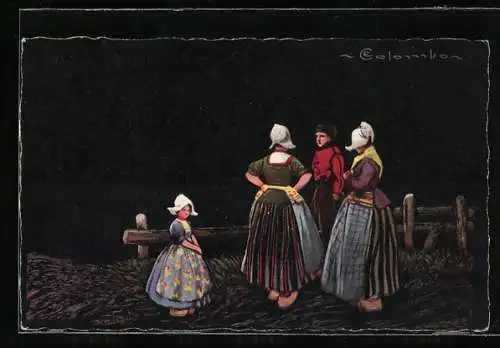 Künstler-AK E. Colombo: Frauen und Mädchen in Tracht