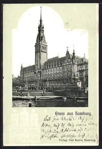 AK Hamburg, Rathaus mit Litfasssäule