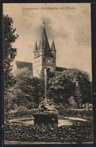 AK Schwaigern, Schlossgarten mit Kirche