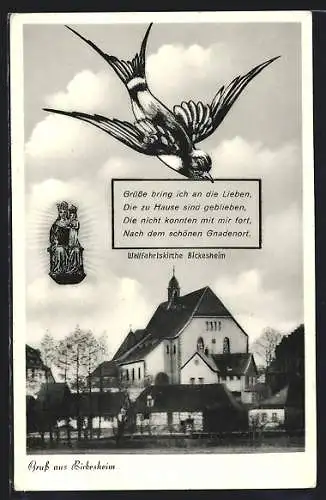 AK Bickesheim, Wallfahrtskirche mit Gnadenbild und Schwalbe