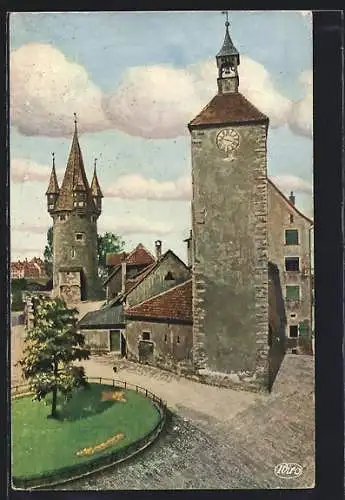 Künstler-AK Lindau / Bodensee, Platz mit Glockenturm