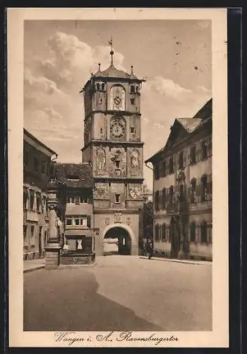 AK Wangen i. A., Ravensburgertor mit Brunnen