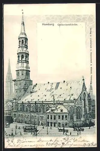 AK Hamburg, Strassenbahn an der Catharinenkirche