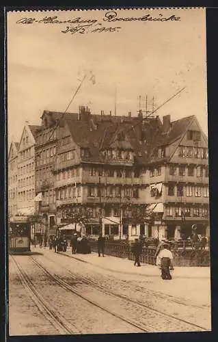 AK Hamburg, Strassenbahn auf der Roosenbrücke