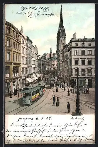 AK Hamburg, Gr. Burstah mit Strassenbahnverkehr