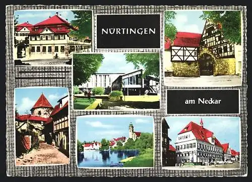 AK Nürtingen am Neckar, Höhere Landbauschule, Kroatenhof, Rathaus, Blockturm