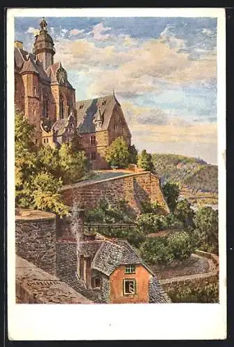 Künstler-AK Marburg, Schloss von der Südwestseite