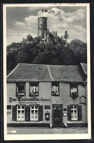 AK Bonn, Gasthof zum Godesberg, Zur Lindenwirtin Ännchen, Burg mit  im Hintergrund