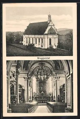 AK Weggental-Rottenburg, Innen-und Aussenansicht der Wallfahrtskirche und Franziskanerkloster