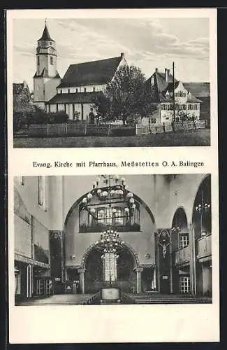AK Messstetten, Evang. Kirche mit Pfarrhaus