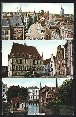AK Osnabrück, Ortsansicht, Rathaus, Partie an der Hase