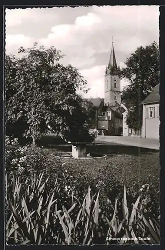 AK Schwarzenbach /Saale, Ortspartie mit Blick zur Kirche