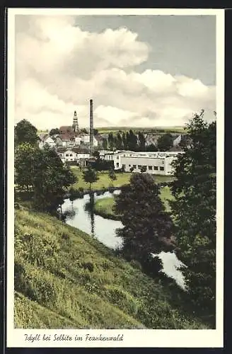 AK Selbitz / Frankenwald, Flusspartie mit Blick zum Ort
