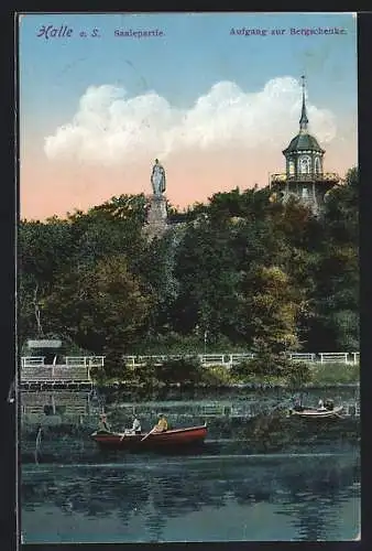 AK Halle / Saale, Saalepartie mit Aufgang zur Bergschenke