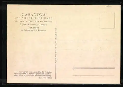 AK Berlin-Schöneberg, Casavona, Casino International, Lutherstrasse 22, Garderobe