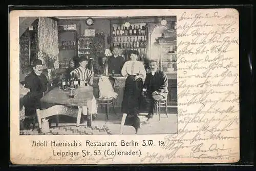 AK Berlin, Gäste und Belegschaft in Adolf Haenisch`s Restaurant, Leipziger Str. 53