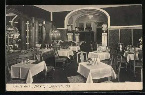 AK Berlin, Das Restaurant Maxim, Innenansicht, Jägerstr. 63