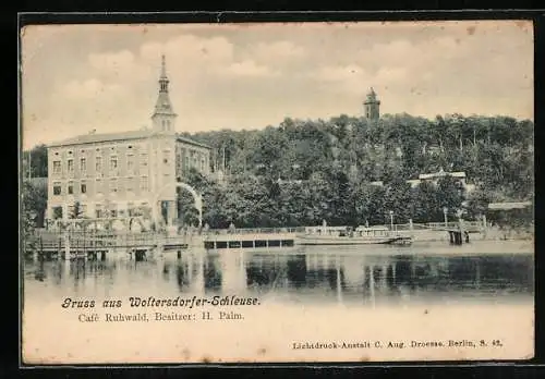 AK Woltersdorf / Mark, Das Café Ruhwald an der Woltersdorfer Schleuse, Inh. H. Palm