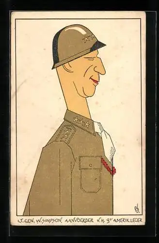 AK Zeichnung des amerikanischen Offiziers Lt. Gen. W. Simpson