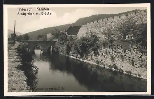 AK Friesach, Stadtgraben mit Brücke