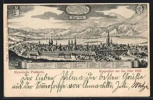 Künstler-AK Klagenfurt, Stadt um das Jahr 1649