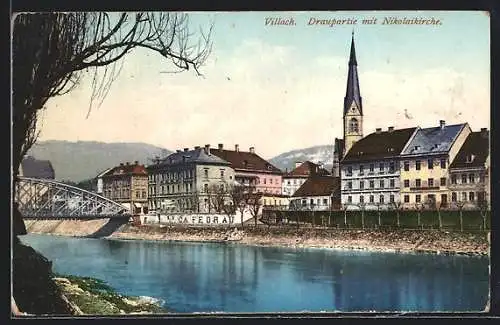 AK Villach, Draupartie mit Nikolaikirche