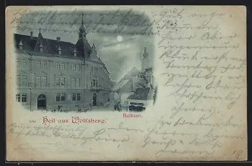 Mondschein-AK Wolfsberg, Blick auf das Rathaus