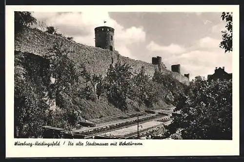 AK Würzburg-Heidingsfeld, Die alte Stadtmauer mit Wehrtürmen