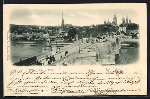 AK Würzburg, Stadtansicht mit der Alten Brücke