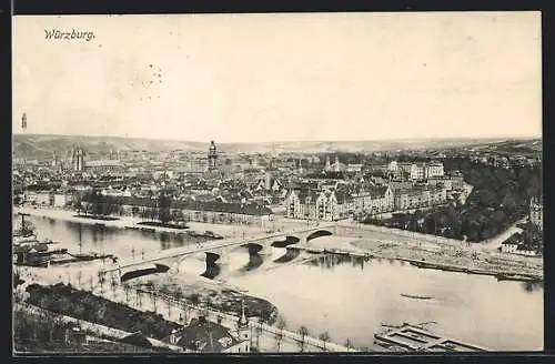 AK Würzburg, Stadtansicht mit Flusspartie