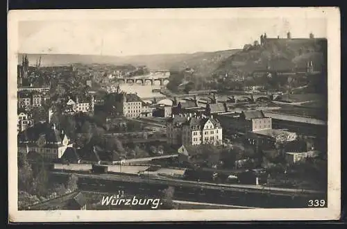 AK Würzburg, Teilansicht mit Bahngleisen